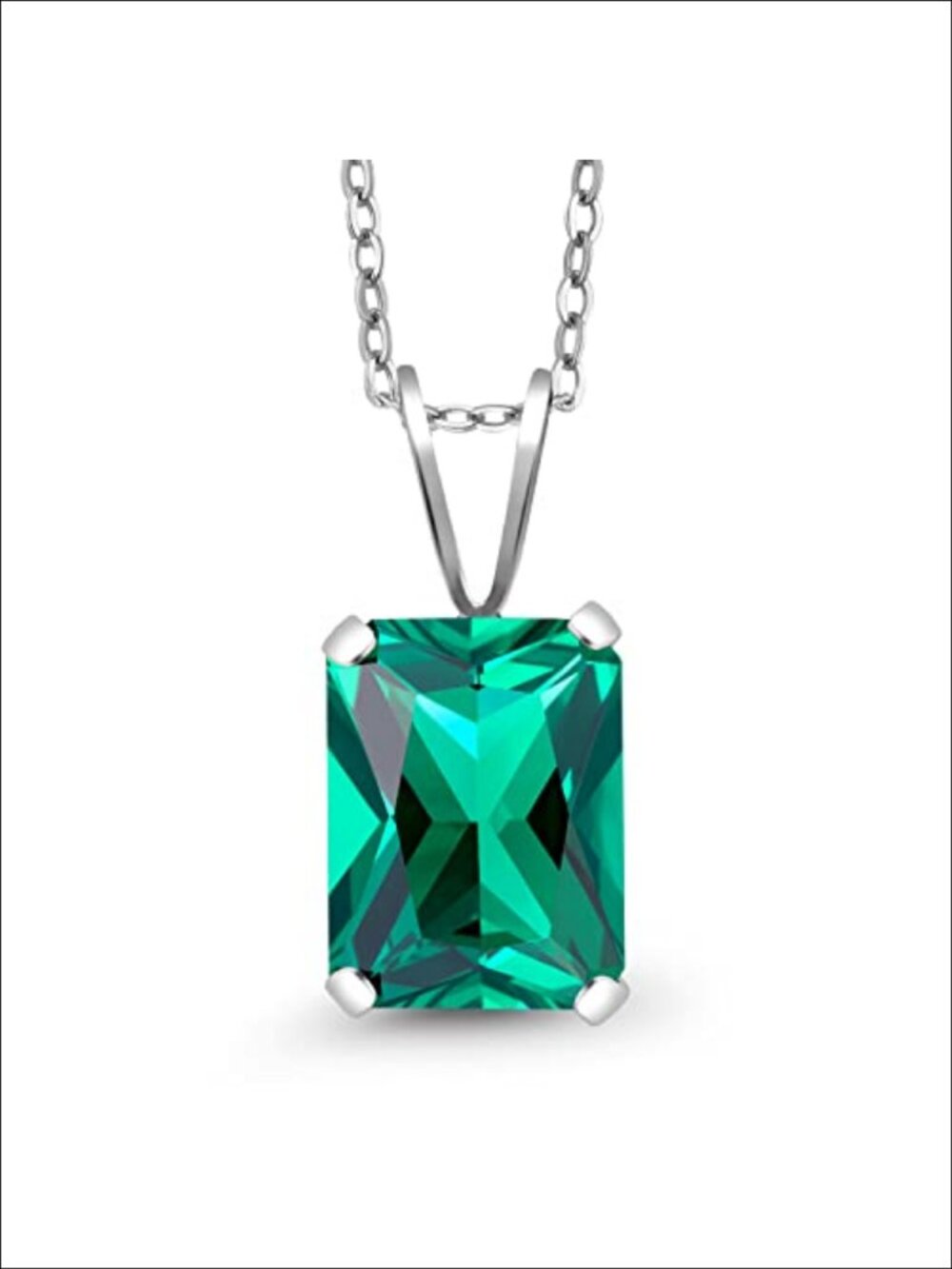 925 Sterling Silver Emerald Cut Pendant Necklace 18 Inch Chain Fine Jewelry